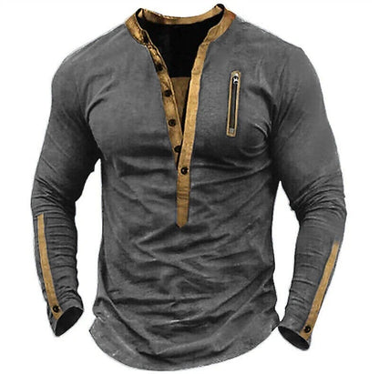 Casual Retro Pure Color Long Sleeves Casual Henley Shirt