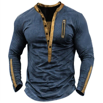 Casual Retro Pure Color Long Sleeves Casual Henley Shirt