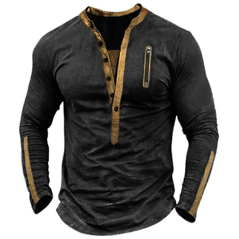 Casual Retro Pure Color Long Sleeves Casual Henley Shirt