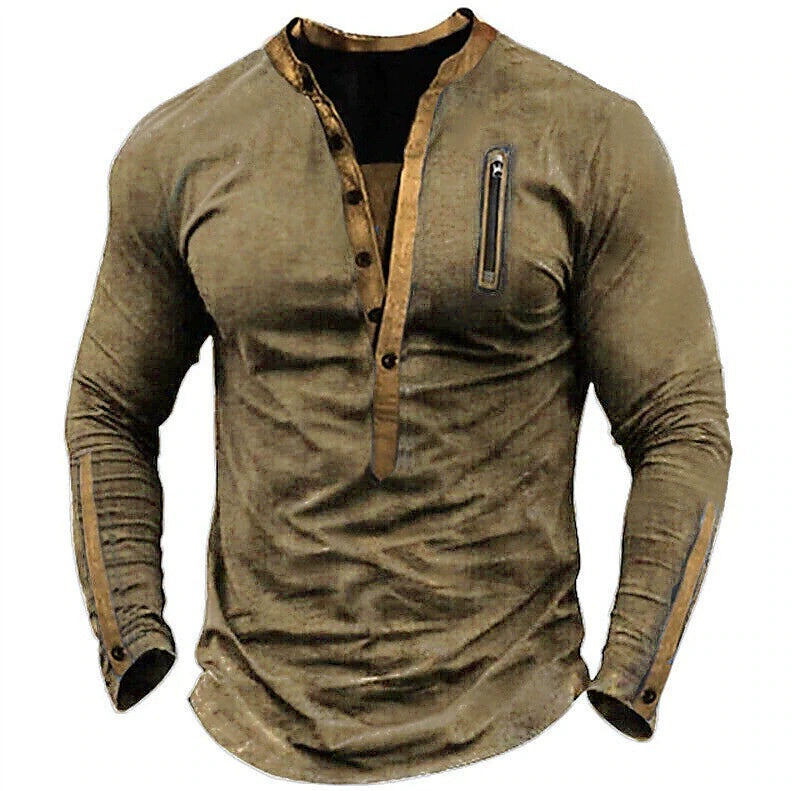 Casual Retro Pure Color Long Sleeves Casual Henley Shirt