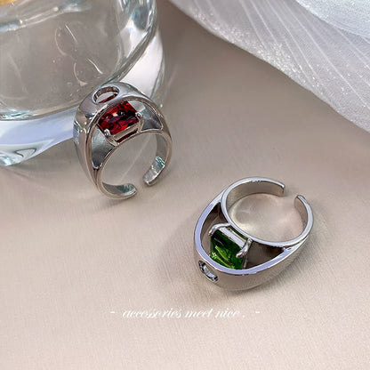 Elegant round Glossy Ring Square Crystal Ring Open Ring Niche Style Light Luxury and Simplicity Elegant Fashion Accessories