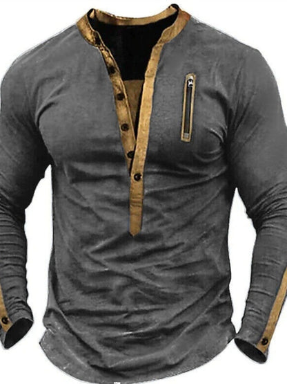 Casual Retro Pure Color Long Sleeves Casual Henley Shirt