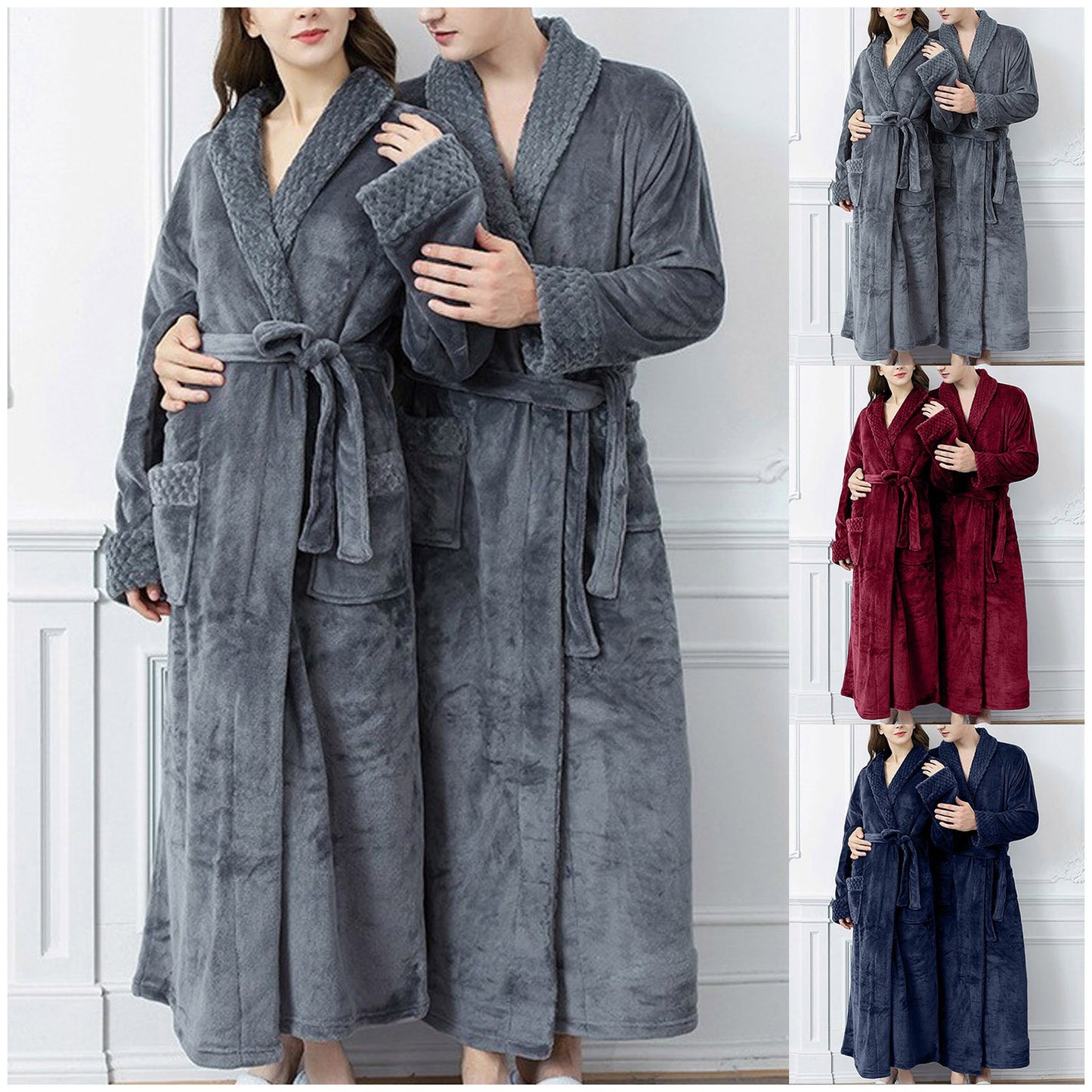 Women and  Men Winter Plus Size Thicken Warm Flannel Hooded Bathrobe Extra Long Coral Fleece Bath Robe Night Dressing Gown Sleepwear