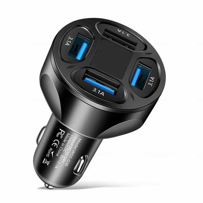 4 Ports USB 3.0 Car Charger 66W Fast Charging Quick Charge Car Mobile Phone Charger Adapter For iPhone 14 13 mi