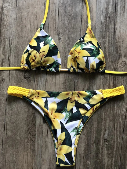 Sexy Floral Print Bikini Set Two-piece Suit