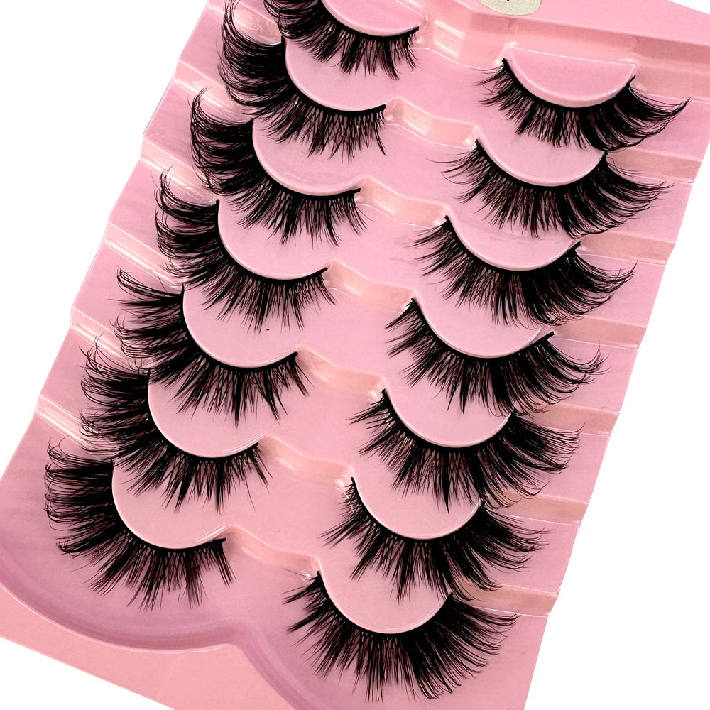 NEW Cat Eye Lashes 7 Pairs Natural Hair Fox Eye Mink Winged Fake Eyelashes Extension 3D Fluffy Bulk Eyes Makeup