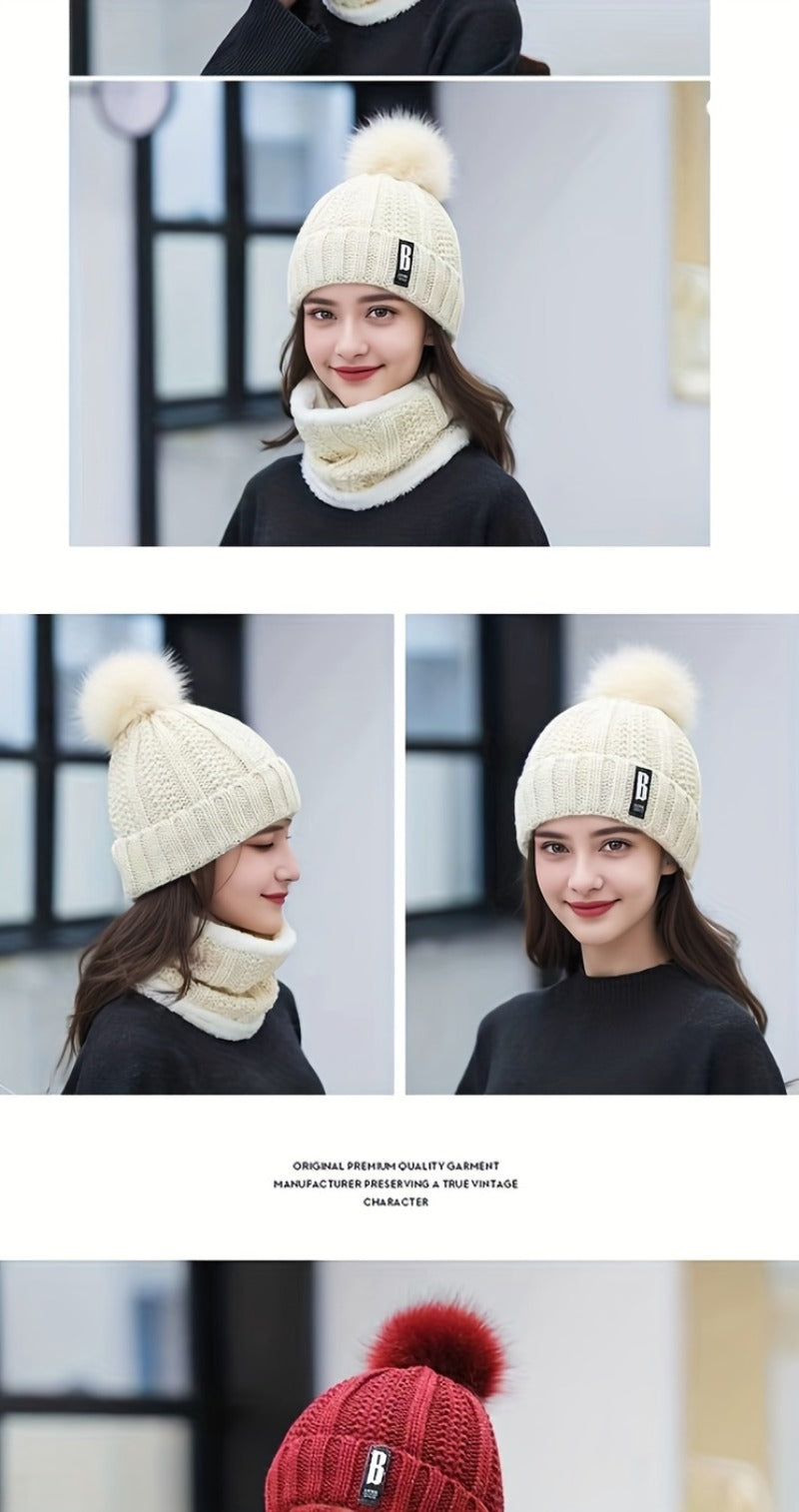 Women's Scarf Hat Winter Cycling Padded Warm Knitted Wool Hat Thickened Windproof Scarf Hat Warm and Cold Knitted Hat