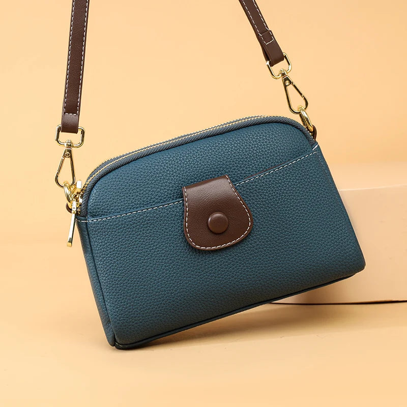 Luxury Designer Messenger Bag High Quality Genuine Leather Women's Solid Color Shoulder Bag Button decoration Cross Body Package