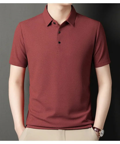 Men's Short Sleeved Lapel Polo Shirt Loose Fitting Men's Trendy Top Summer Solid Color T-shirt