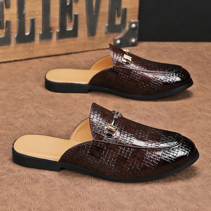 Summer Men Luxury Half Loafers Breathable Slip-on Half Slippers Man Outdoor Buckle Mules Lightweight Slip-on Comfy Casual Shoes