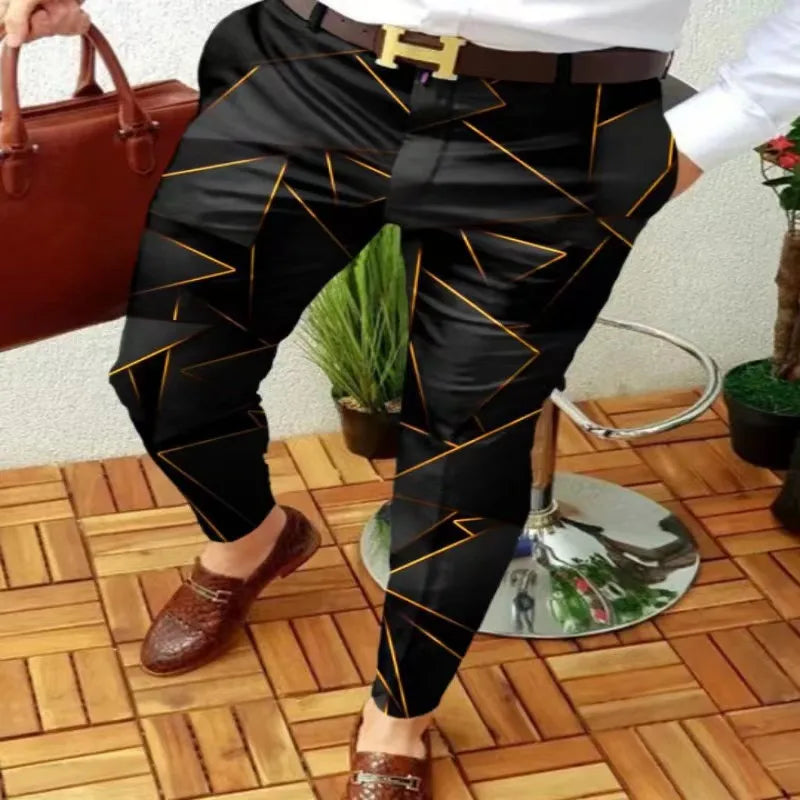 New Trend European and American Slim Fit Men's Business Casual Pants Long Pants 3D Plaid Men's Pants Large