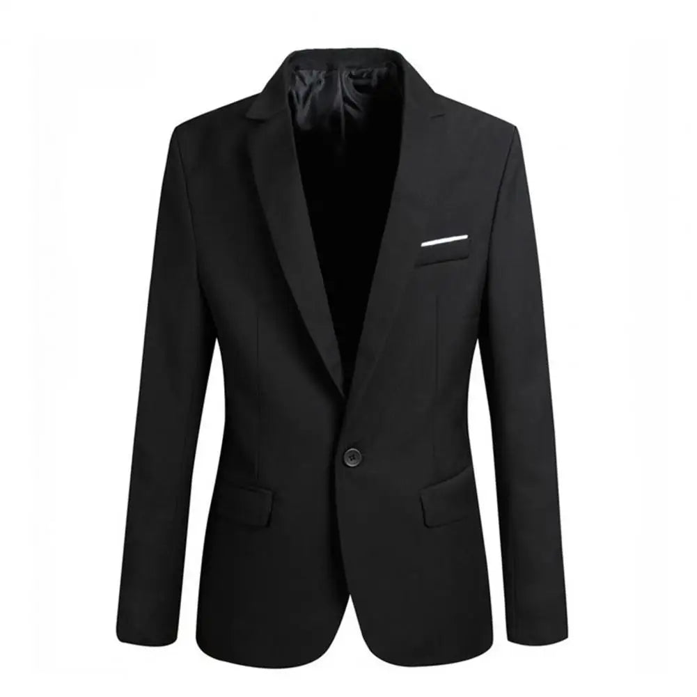 Flap Pockets Long Sleeve Men Blazer Solid Color Single Button Men Formal Blazer Lapel Suit Jacket Business Blazer Male Clothing