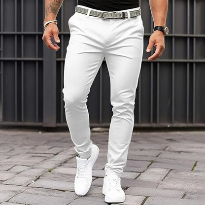 Slim Fit Suit Pants Solid Color Trousers Slim Fit Men's Business Office Trousers with Slant Pockets Zipper Fly for Workwear