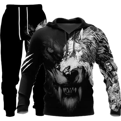 Men's Zipper Tracksuit Set Luxury Golden Pattern 3D Print Casual Hoodie Pants 2pcs Sets Oversize Sweatshirt Fashion Man Clothes