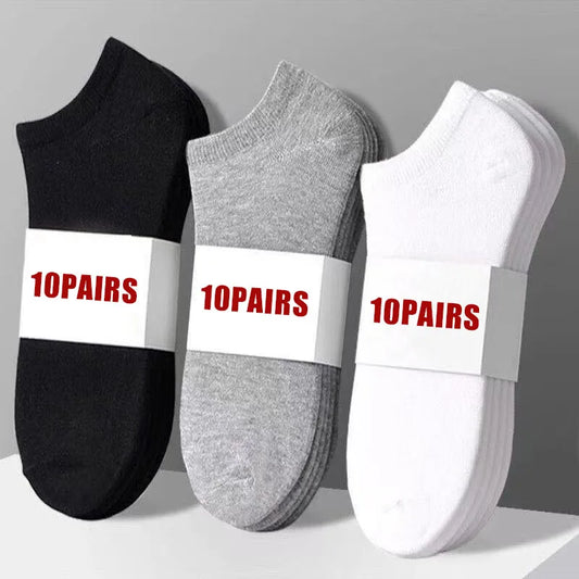 20Pcs/ Men's Socks Spring Summer Thin Breathable Soft Polyester Cotton Socks Black Casual Business Ankle Boat Socks Size EU38-45