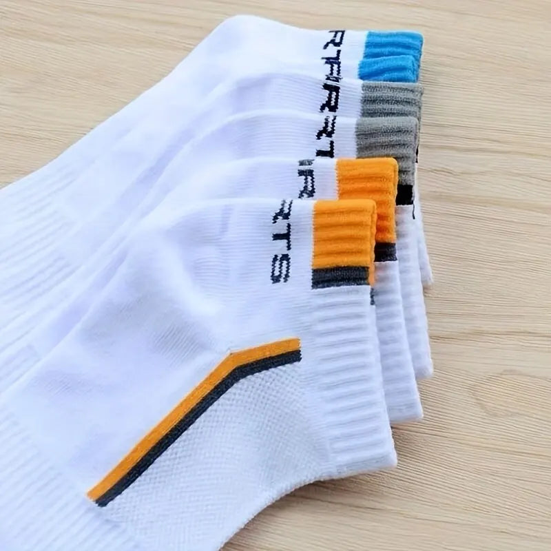 Men's Fashion Sports Socks, Striped Cotton Sweat Absorption Breathable Comfortable Ankle Socks