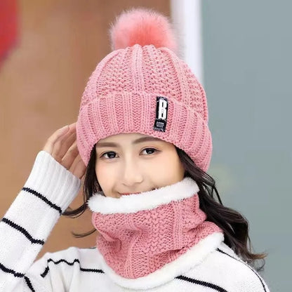 Women's Scarf Hat Winter Cycling Padded Warm Knitted Wool Hat Thickened Windproof Scarf Hat Warm and Cold Knitted Hat