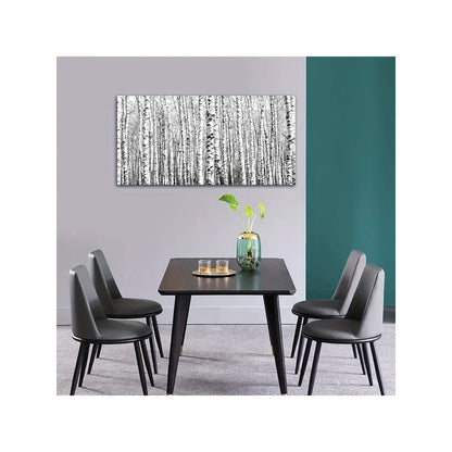 Framed large birch canvas wall art - modern black and white woodland scene, living room and home office fall style decor