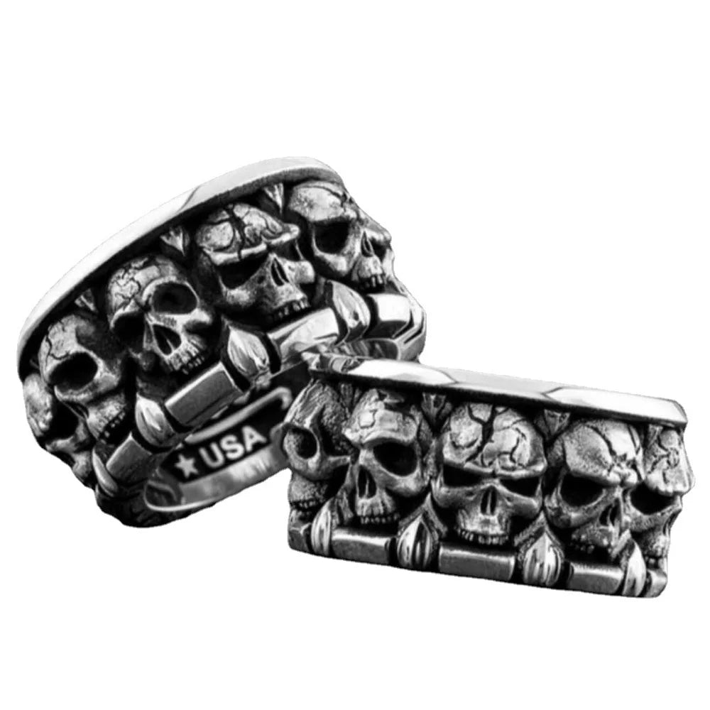 Vintage Fashiuon Punk SilveryBlack Domineering Skull Ring for Men and Women Ring Biker Motorcycle Jewelry  Wholesale