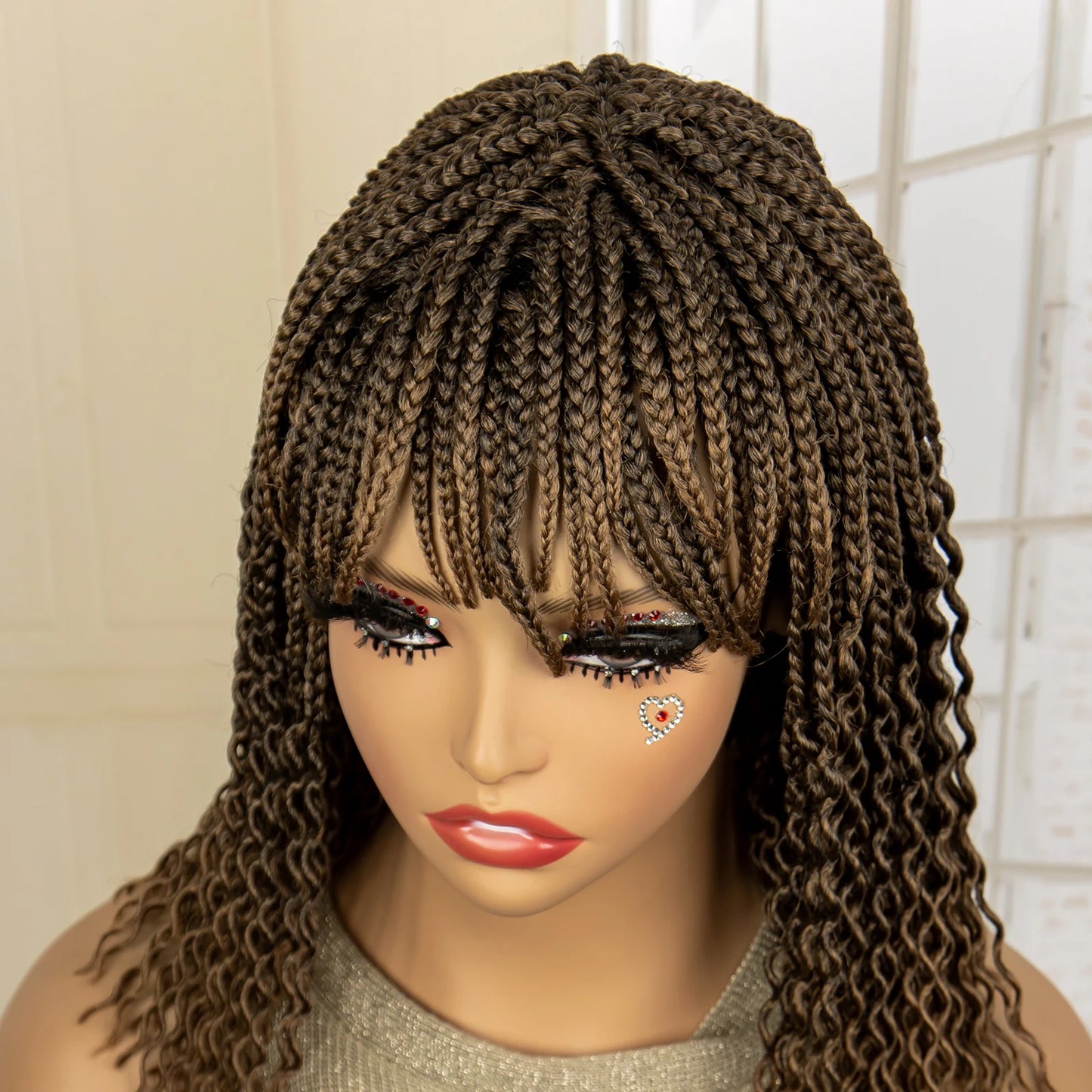 Full Machine Made Wigs Synthetic Braided Wig 14 Inches Bob Braiding Wigs Short Curly Knotless Box Braids Wigs for Black Women