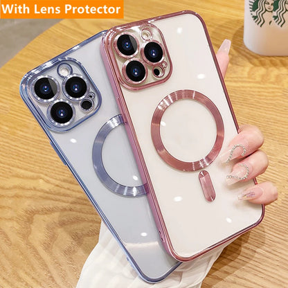 Fashion Plating Magnetic Case For Magsafe For iPhone 15 14 13 12 11 Pro Max Wireless Charging Soft Case For iPhone 14 Plus Cover