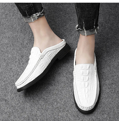 Half Shoes For Men Mules Genuine Leather Slippers Summer Fashion Slip On Shoes Big Size 46 47