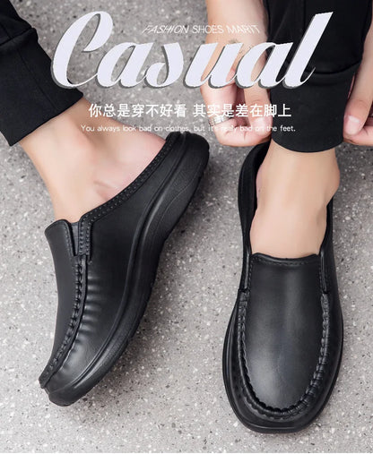 Chef shoes summer plus size baotou half slippers non slip oil resistant business casual men's chef shoes breathable leather shoe