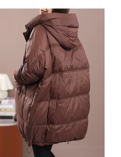 2023 New Winter Women's White Duck Down Loose Jacket Hooded Women's Thick Warm Coat Casual Large Panel Coat Women Jacket