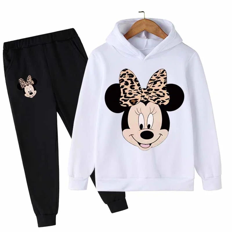 Mickey Minnie Mouse Girls Suit Kids Long Sleeve Cartoon Hoodies+Long Pants 2pcs Set Child Sports Clothing Casual Girls Outfits