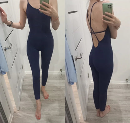 Women Athleisure Fitness Bodysuit Backless One Piece Yoga Jumpsuit Sports Gym Workout Clothes for Women Tights Active Wear