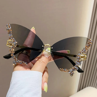 Luxury Butterfly Diamond Sunglasses Ladies Large Rimless Glasses Fashion Personalised Stage Performance Glasses Party Essentials