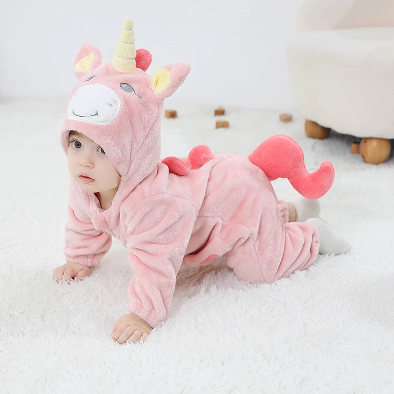 Anime Bear Baby Girl Boy Clothes Romper Lovely Infant Baby Onesie Bodysuit Newborn Zipper Hooded Flannel Cosplay Jumpsuits