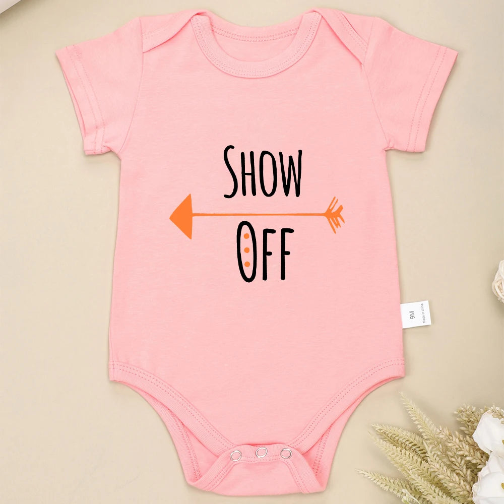 Born First Show Off Funny Twin Newborn Boy Bodysuits Fashion Cute Baby Girl Clothes Short Sleeve Summer Cotton Infant Onesies