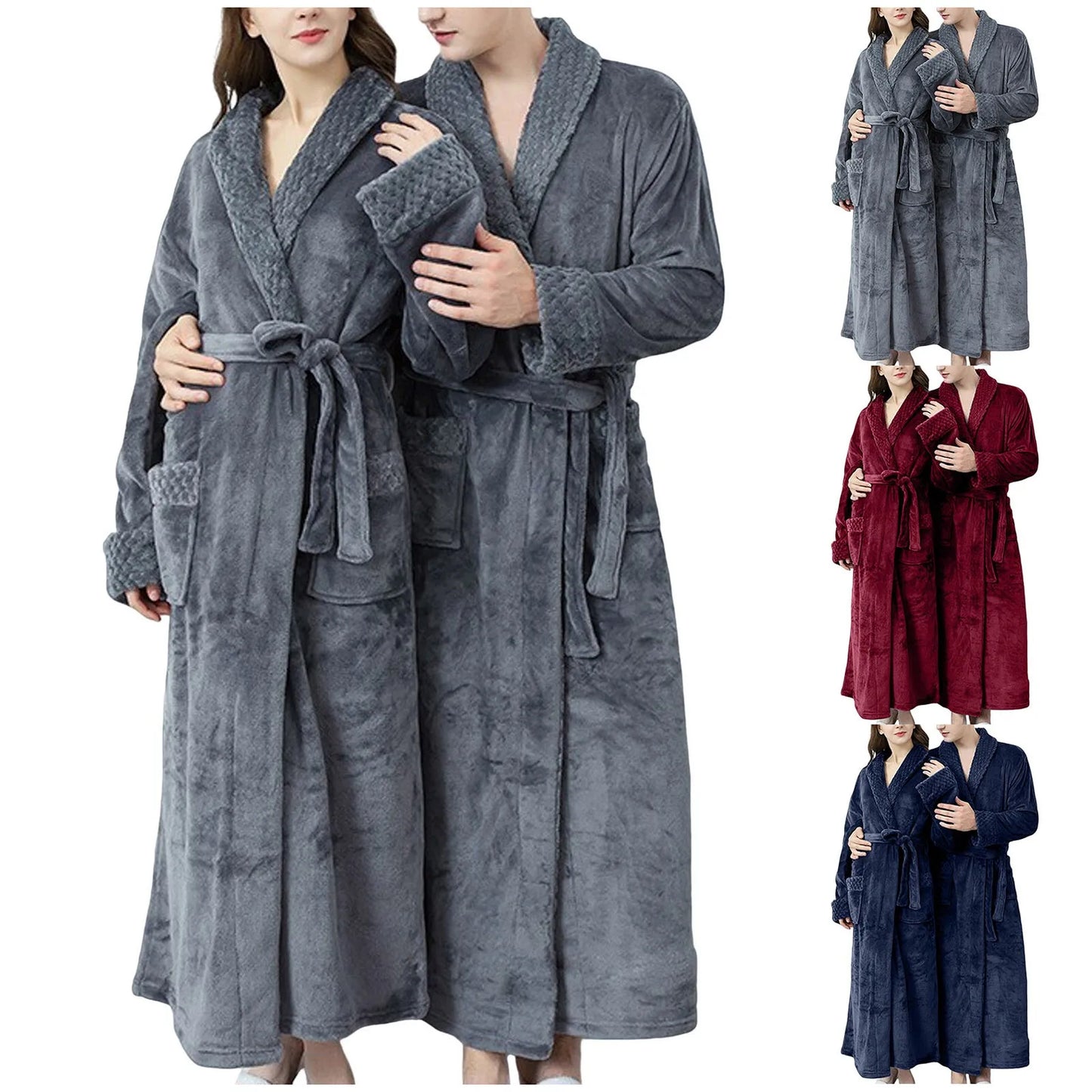 Women and  Men Winter Plus Size Thicken Warm Flannel Hooded Bathrobe Extra Long Coral Fleece Bath Robe Night Dressing Gown Sleepwear