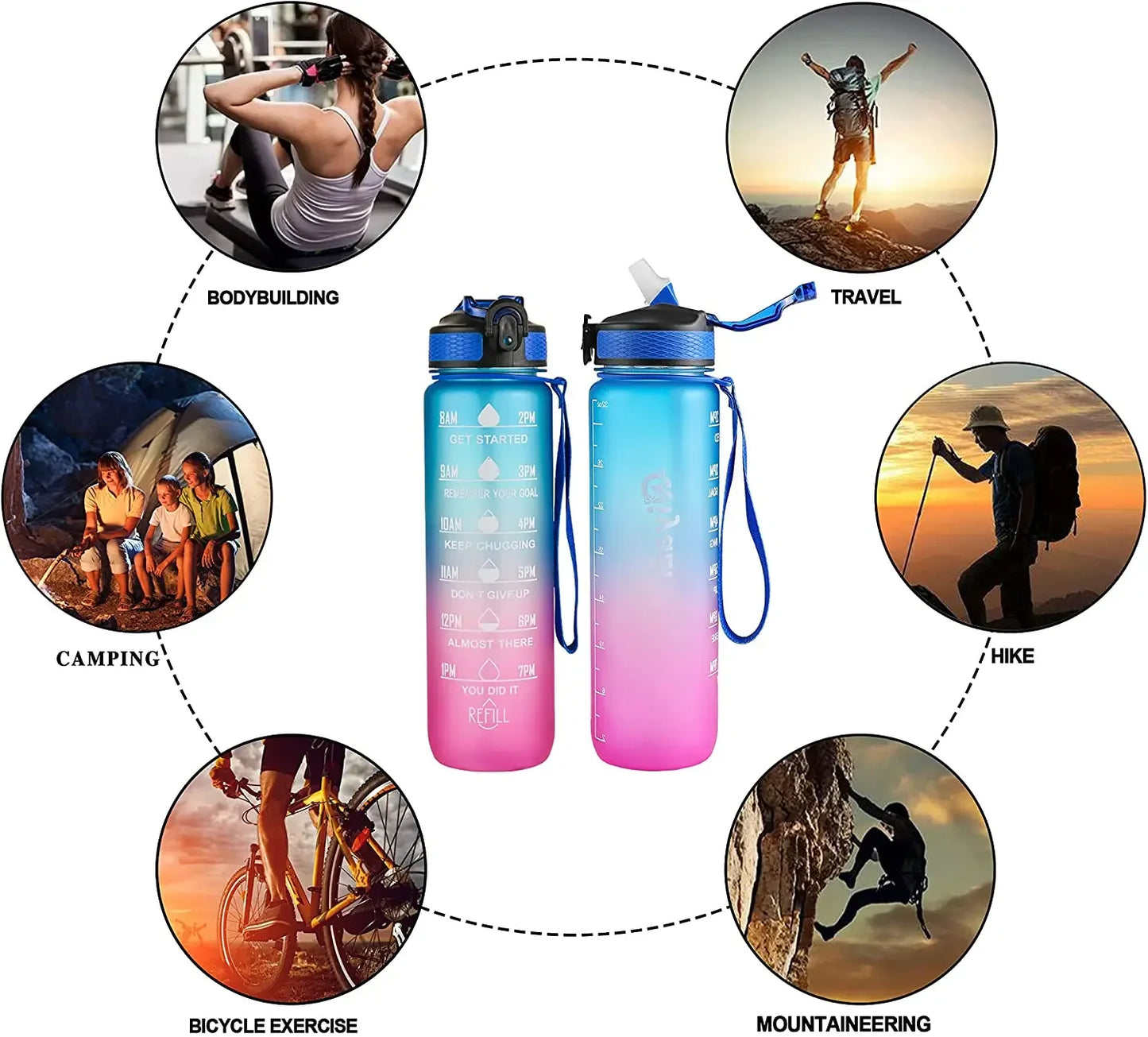 1 Liter Water Bottle Motivational Sport Water Bottle Leakproof Bottles Drinking Outdoor Travel Gym Fitness Jugs For Kitchen Cups