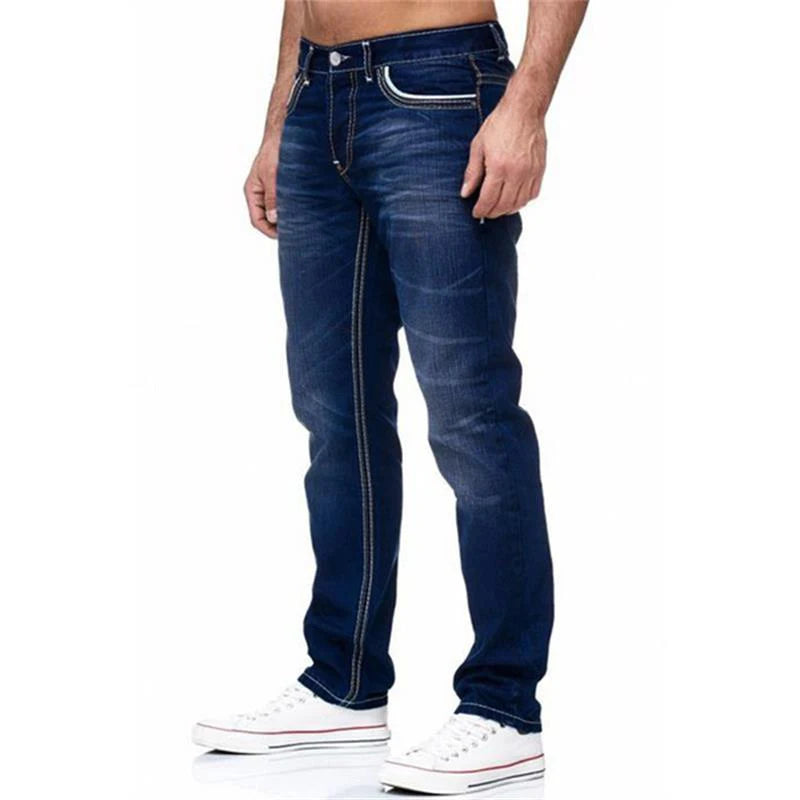 High Quality Men's Jeans Black Straight Spring Autumn Denim Pockets Casual Trousers Light Blue Streetwear