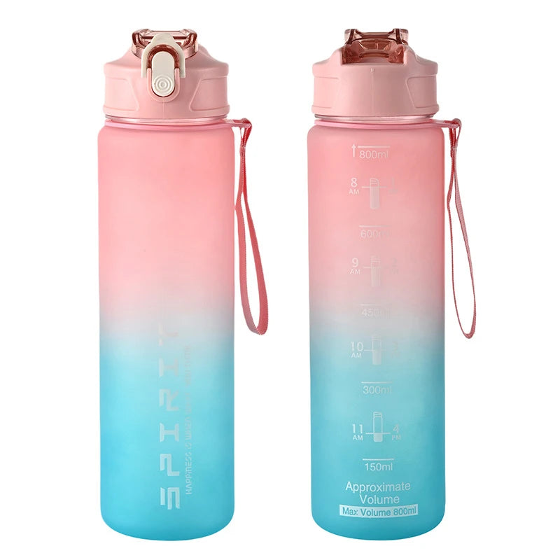 800ml/28oz Large Capacity Sports Water Bottle Leak Proof Colorful Plastic Cup Drinking Outdoor Travel Portable Gym Fitness Jugs