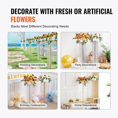 VEVOR Gold Metal Column Wedding Flower Stand High With Metal Laminate Vase Geometric Centerpiece Stands Cylindrical Floral