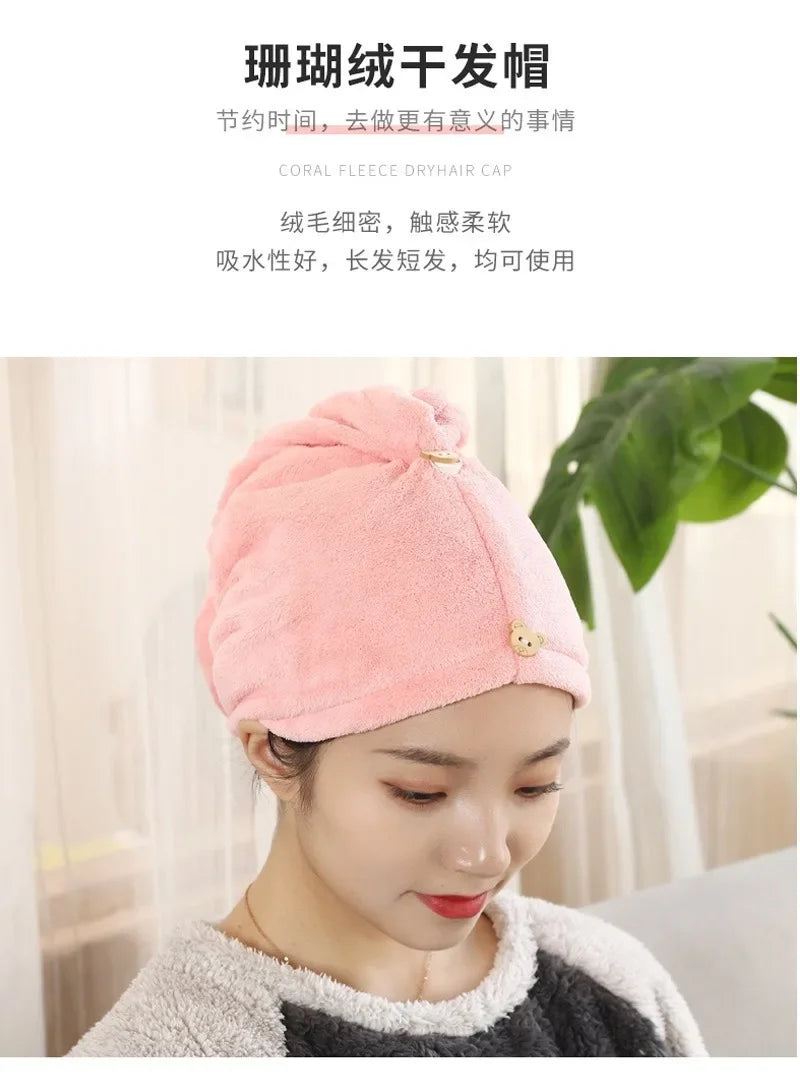 Dry Hair Hat Woman Absorbent Quick Dry Wipe Hair Towel Long Hair Cute Shower Cap Bathroom Accessories Quick Dry Towel