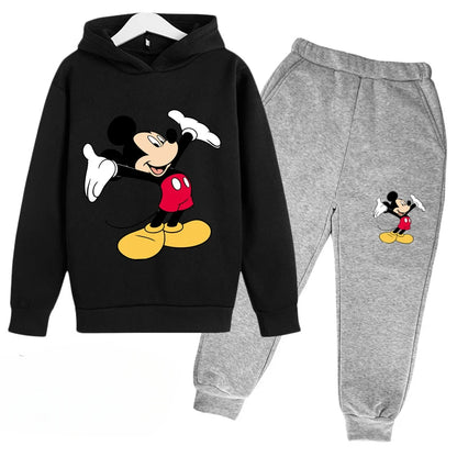 Mickey Anime Cartoon Printing Long Sleeve Pullovers Hoodie Pants Set Children Sportswear Boys And Girls Autumn Spring Streetwear