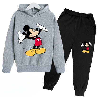 Mickey Anime Cartoon Printing Long Sleeve Pullovers Hoodie Pants Set Children Sportswear Boys And Girls Autumn Spring Streetwear