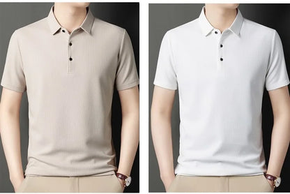 Men's Short Sleeved Lapel Polo Shirt Loose Fitting Men's Trendy Top Summer Solid Color T-shirt