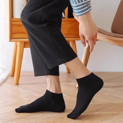 20Pcs/ Men's Socks Spring Summer Thin Breathable Soft Polyester Cotton Socks Black Casual Business Ankle Boat Socks Size EU38-45