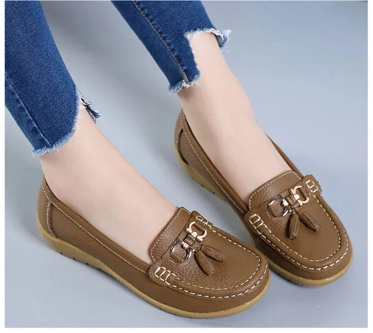 Genuine Leather Flats Tassel Loafers