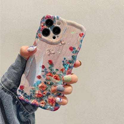 Fashion Laser Blue Light Flowers Phone Case For iPhone 15 14 Pro Max 11 12 13 Pro Max 14Pro 13Pro Luxury Shockproof Soft Cover