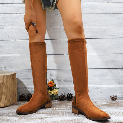 Women's Fashion Boots Spring and Autumn New Style Round Toe Back Zipper Knee-high Boots Women Stitching High Boots Simple Boots