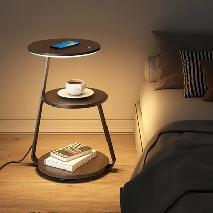 Creative Bedroom Floor Lamp Sofa Side Bedside Table Integrated Wireless Charging Living Room Shelf Coffee Table Lamp Design