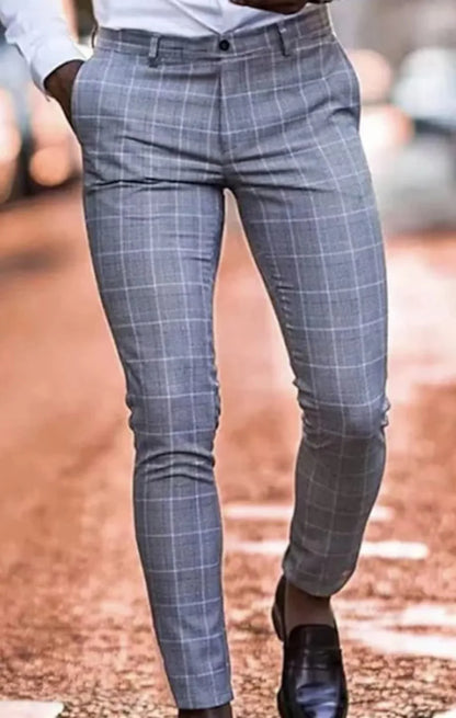 New Trend European and American Slim Fit Men's Business Casual Pants Long Pants 3D Plaid Men's Pants Large