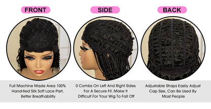 Full Machine Made Wigs Synthetic Braided Wig 14 Inches Bob Braiding Wigs Short Curly Knotless Box Braids Wigs for Black Women