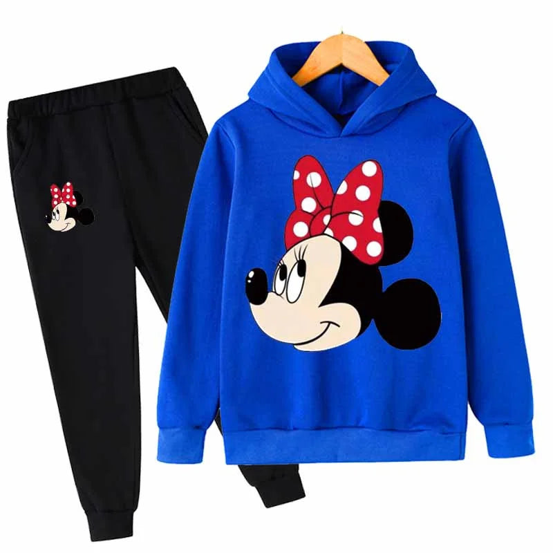 Mickey Minnie Mouse Girls Suit Kids Long Sleeve Cartoon Hoodies+Long Pants 2pcs Set Child Sports Clothing Casual Girls Outfits